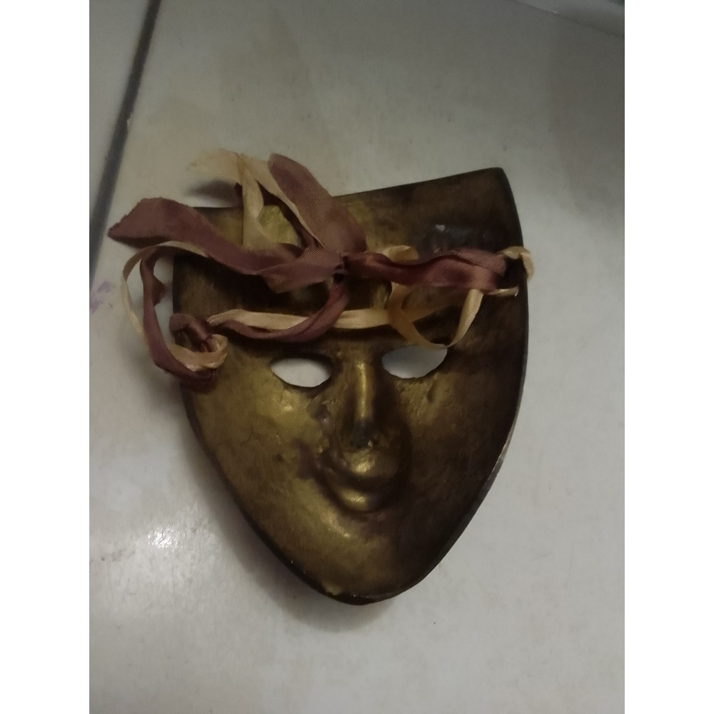 VTG Brass Mask Wall Decor Thespian Theater Carnival Drama 6" X 5" - Picture 3 of 4